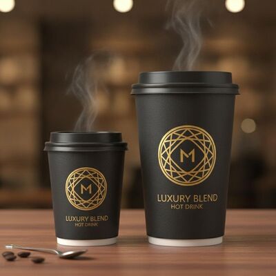 Folie gestempeld Premium papieren koffiekopje Aangepast logo Luxe warme drank afhaalmaaltijden 8oz 12oz