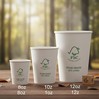 Cốc giấy nguyên chất được chứng nhận FSC Lâm nghiệp bền vững Cấp thực phẩm Đồ uống nóng 8oz 10oz 12oz
